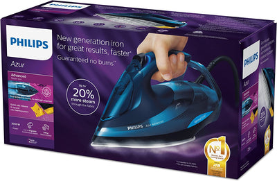 Philips Azur Advanced Steam Iron with OptimalTEMP, 240g steam boost, 3000W and  smart Quick Calc Release -  GC4938/20