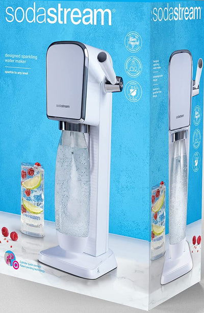 SodaStream Art Sparkling Water Maker Machine, with 1 Litre Reusable BPA-Free Water Bottle & 60 Litre Quick Connect CO2 Gas Cylinder, Retro White