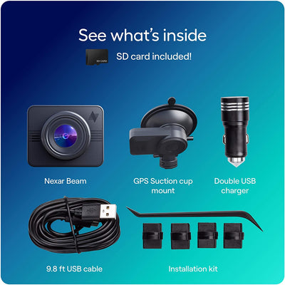 Nexar Beam GPS Dash Cam | HD Front Dash Cam | 2022 Model | 32 GB SD Card Included | Unlimited Cloud Storage | Parking Mode | WiFi