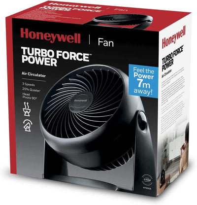 Honeywell TurboForce Power Fan (Quiet Operation Cooling, 90° Variable Tilt, 3 Speed Settings, Wall Mount Feature, Table Fan) HT900E, Black