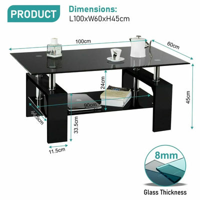 Mesa de centro rectangular de diseño moderno de 2 niveles en vidrio - 3 colores 