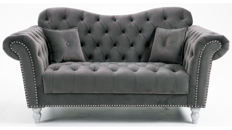 Elegance Glamour Fabric Sofa Set 2 Seater Dark Grey Studded Plush Velvet