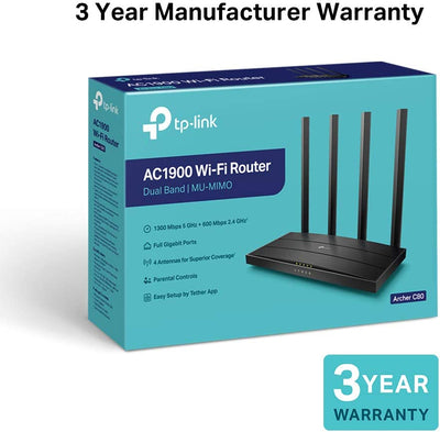 TP-Link Archer C80 AC1900 MU-MIMO Dual Band Wireless Gaming Router, Wi-Fi Speed Up to 1300 Mbps/5 GHz + 600 Mbps/2.4 GHz, Parental Control Guest Wi-Fi