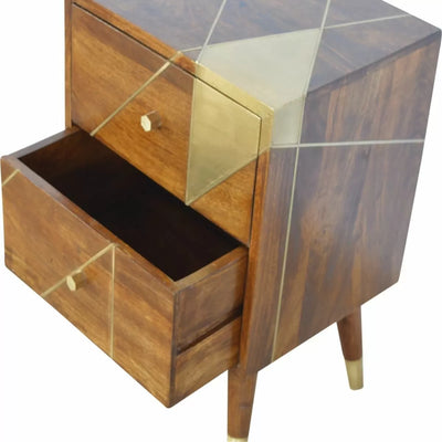 Gold Geometric Chestnut Bedside Table