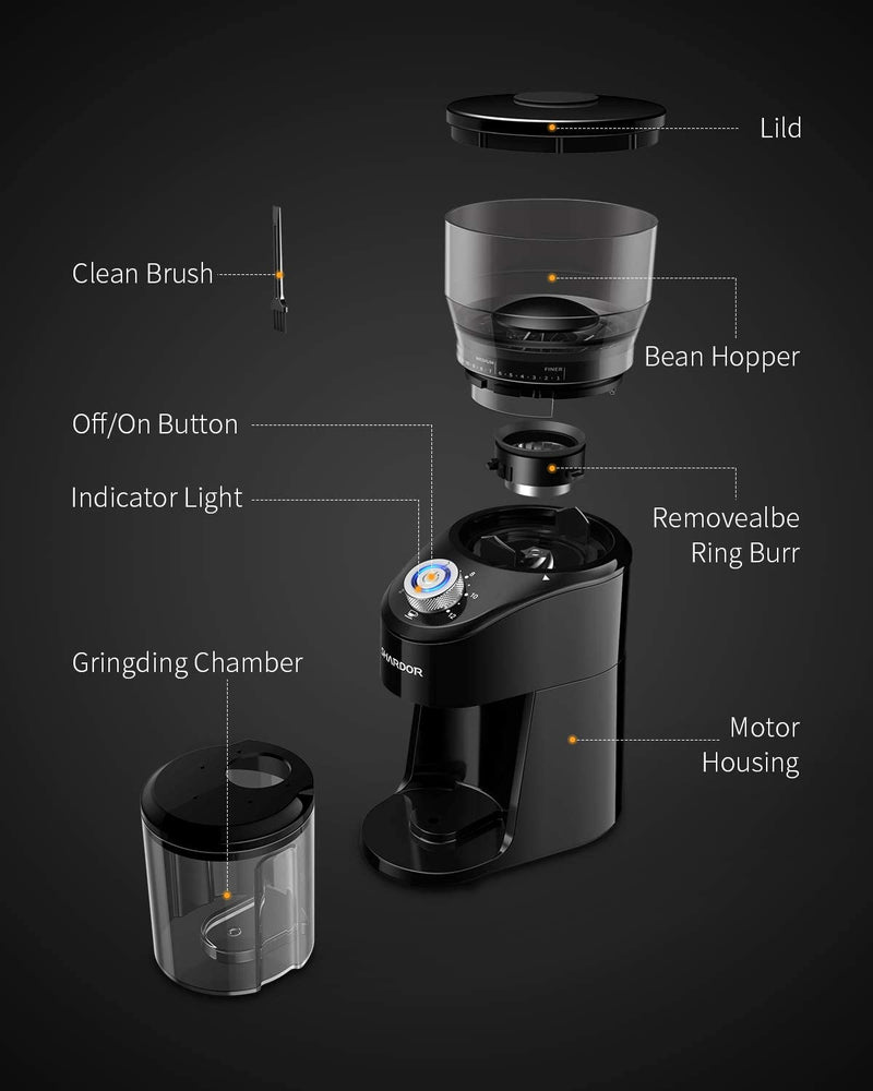 SHARDOR Conical Burr Coffee Grinder, Electric Adjustable Burr Mill with 14 Precise Grind Setting for 2-12 Cup, Black