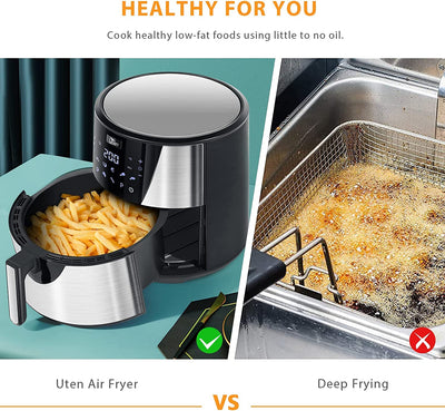 Uten Healthy Air Fryer Oven 7.5 L, 8 Preset Programs, Preheat, Power Off Memory Function, Recipes, 1700W, Stainless Steel