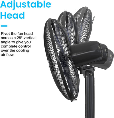 Pro Breeze 16-Inch Pedestal Fan with Remote Control and LED Display - 4 Operational Modes - 80° Oscillation - Adjustable Height & Pivoting Fan Head