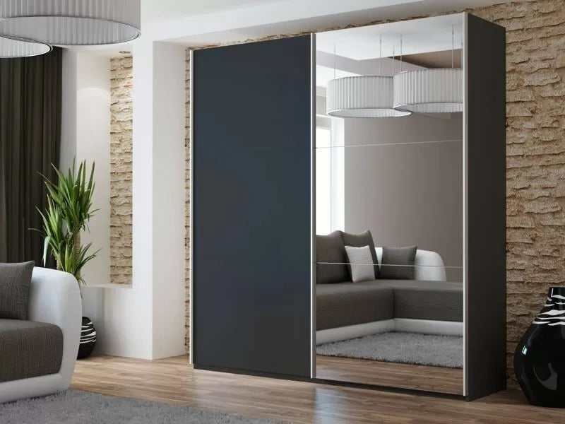 Boris Mirrored Sliding Door Wardrobe 3 Sizes - White, Black, Grey