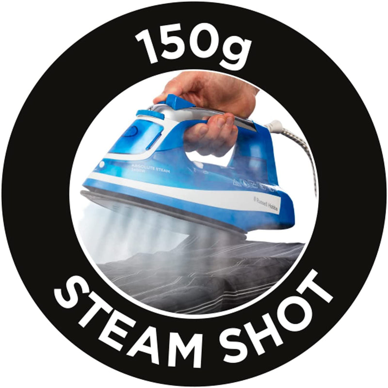 Russell Hobbs 25900 Absolute Steam Iron with Anti-Calc and Self Clean Functions, 2600 W, Blue/White