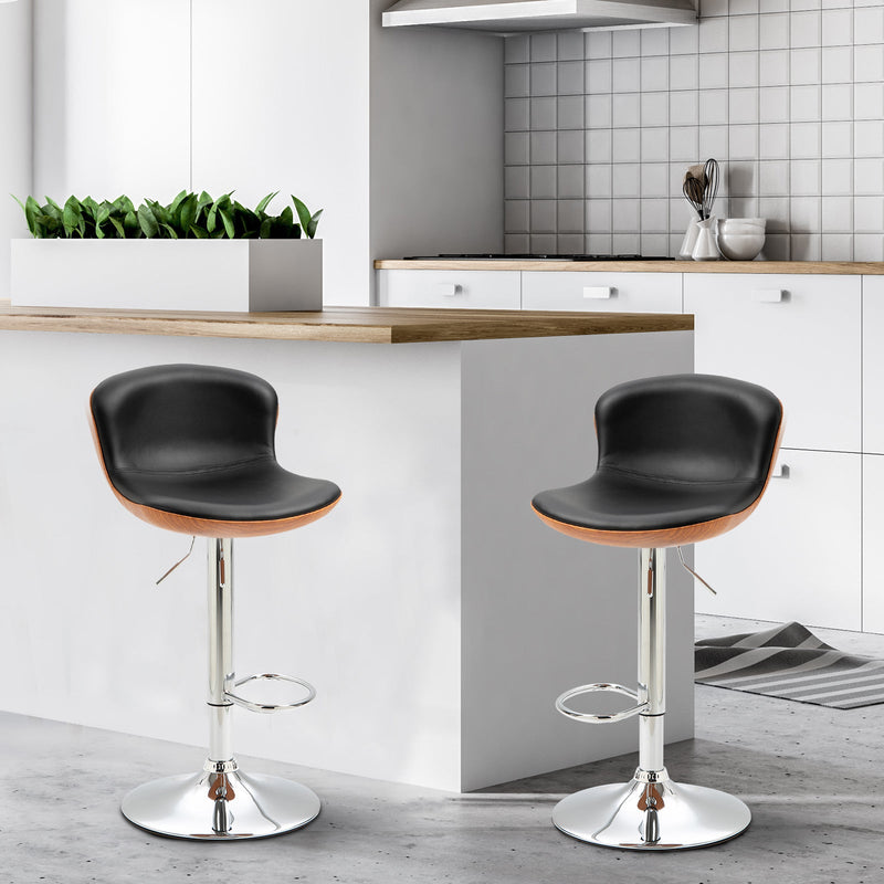 PU Leather Upholstered Twin-Pair Height Adjustable Barstools - Black