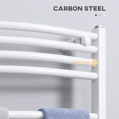 HOMCOM Straight Heated Towel Rail, Hydronic Bathroom Ladder Radiator Towel Warmer For Central Heating 600mm x 1200mm, White