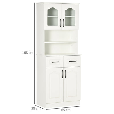 HOMCOM Kitchen Cupboard, Freestanding Storage Cabinet with 2 Adjustable Shelves, 2 Drawers and Open Counter for Living Room, Dining Room, 168cm, White