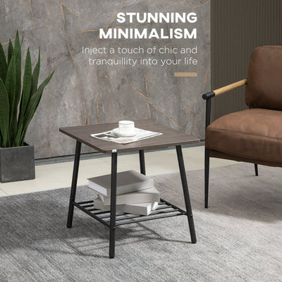 Industrial Side Table With Storage Shelf, Living Grey