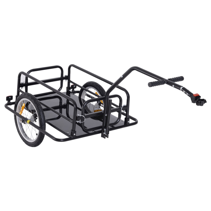 Remolque de carga para bicicletas HOMCOM, carrito de almacenamiento de carga para bicicletas con enganche, portaequipajes para ciclismo, camping, transporte de acero, color negro