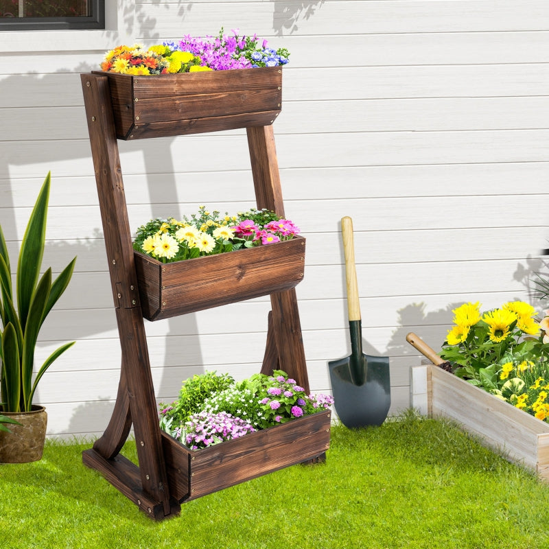 3-Tier Raised Garden Bed Freestanding Outdoor Vertical Wooden Flower Rack