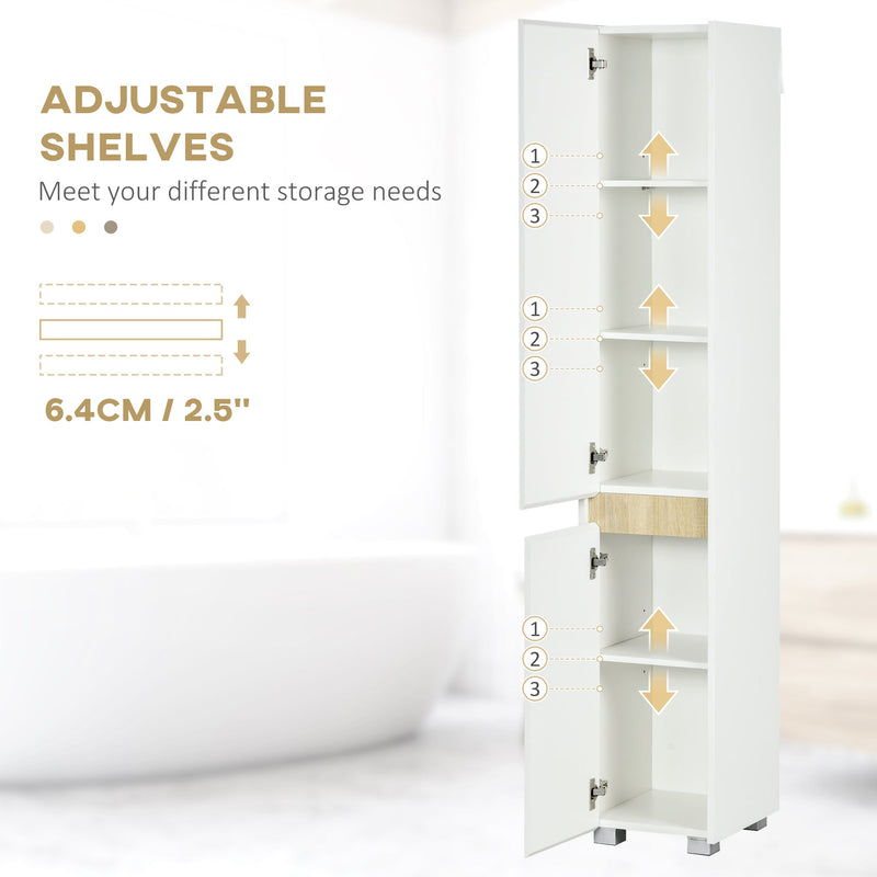 kleankin Tall Bathroom Cabinet with Adjustable Shelves, 5-Tier Modern Freestanding Tallboy with Storage Cabinets, White