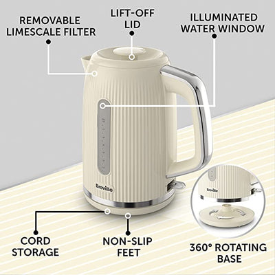 Breville Bold Vanilla Cream Electric Kettle | 1.7L | 3kW Fast Boil | Cream & Silver Chrome [VKT223]