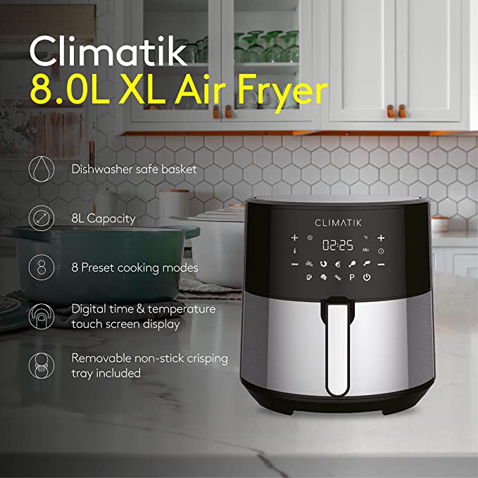 Climatik XXL Digital Air fryer Oven, 8.0 L  Extra Large | Rapid Air Circulation x8 Cooking Presets | Healthy Low Fat Cooking | Temperature Control