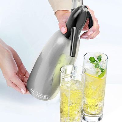 Nuvantee Soda Siphon – Ultimate Soda Maker - Aluminum – 1 Liter - Free Cocktail Recipes (e-book)  - Uses Standard CO2 Charger (not included)