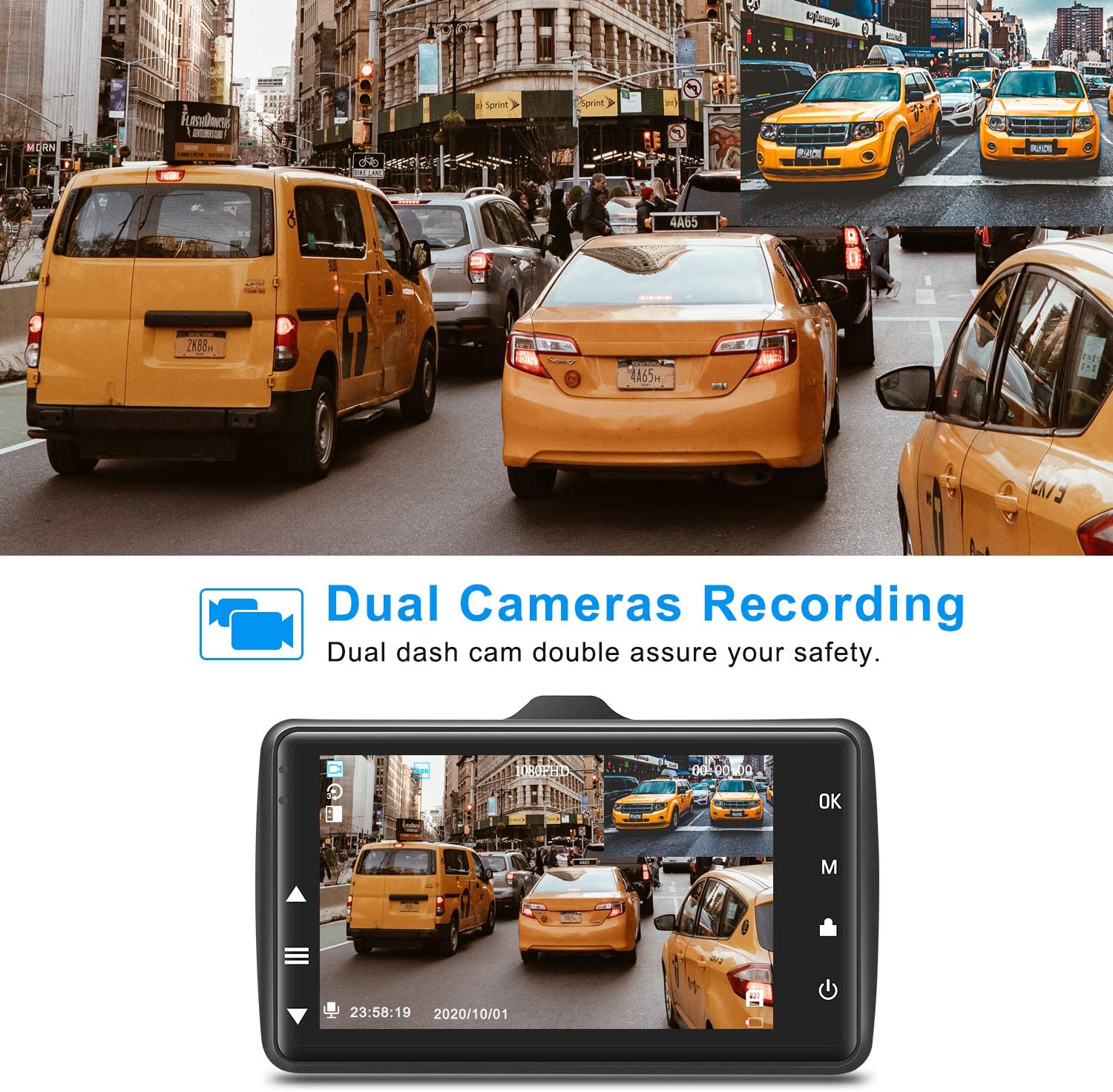 ORSKEY Dash Cam Front and Rear 1080P Full HD Dual Dash Camera in Car Camera  Dashboard Camera Dashcam for Cars 170 Wide Angle with 3.0 LCD Display