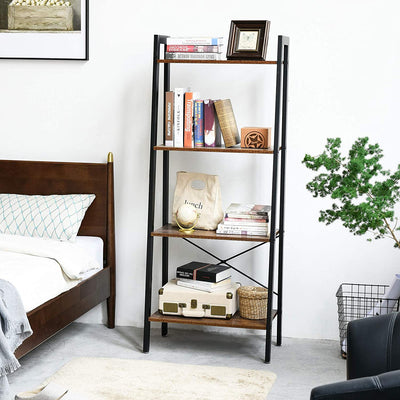 IBUYKE Ladder Shelf, Bookshelf, 4-Tier Storage Organizer Shelves, Shelving Unit, Plant Stand, Bookcases, Industrial Bookshelf 60x35.5x148.5 cm