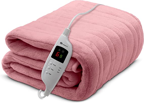 CozyMate Heated Throw - Luxurious Electric Blanket - Large 160x130cm with 9 Heat Settings and Timer, Machine Washable with Digital Controller, Pink