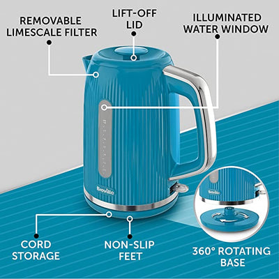 Breville Bold Blue Electric Kettle | 1.7L | 3kW Fast Boil | Blue & Silver Chrome [VKT226]