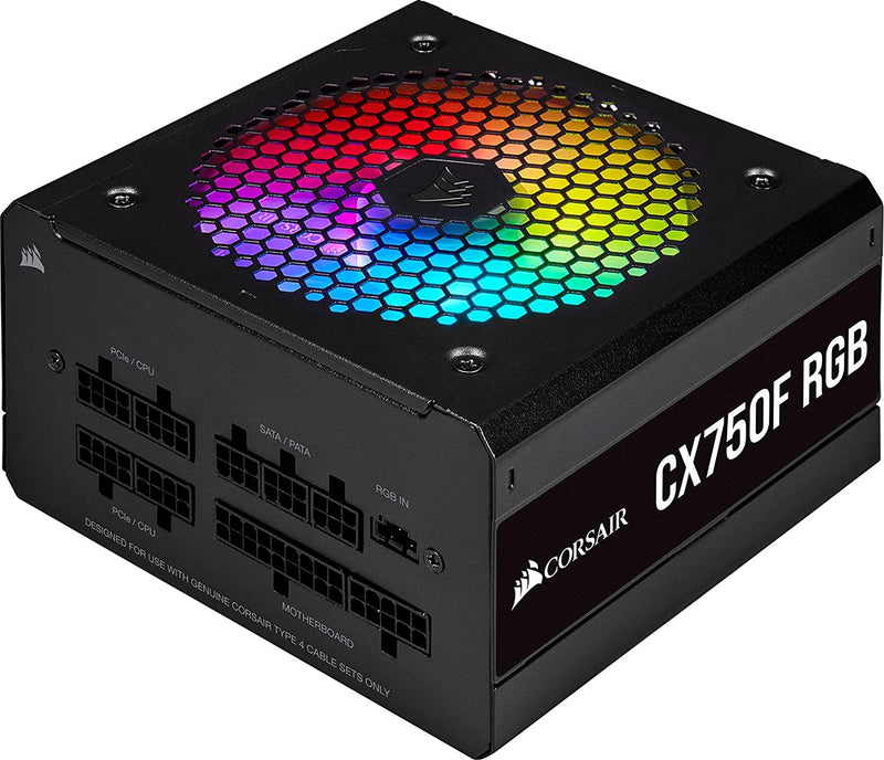 Corsair CX750F RGB, 80 PLUS Bronze Fully Modular ATX Power Supply (80 PLUS Bronze Certified, 120 mm RGB Fan,Low Noise,105°C Japanese Capacitors) Black