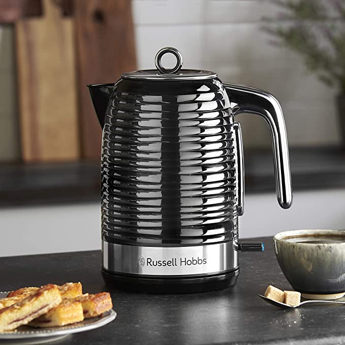 Russell Hobbs 24361 Inspire Electric Fast Boil Kettle, 3000 W, 1.7 Litre, Black with Chrome Accents