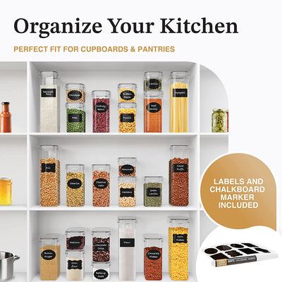 Airtight Food Storage Container Set - 24 Piece, Kitchen & Pantry Organization, BPA-Free, Plastic Canisters with Durable Lids Ideal - Labels,Marker Set