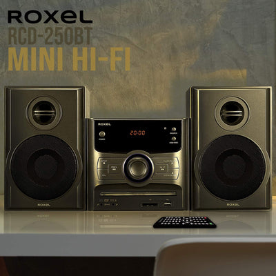 Roxel RCD-250BT Micro Hifi CD Player, Mini stereo, DVD player, Karaoke function, Bluetooth, Remote Control, FM Radio, USB MP3 Playback, 40W RMS Output