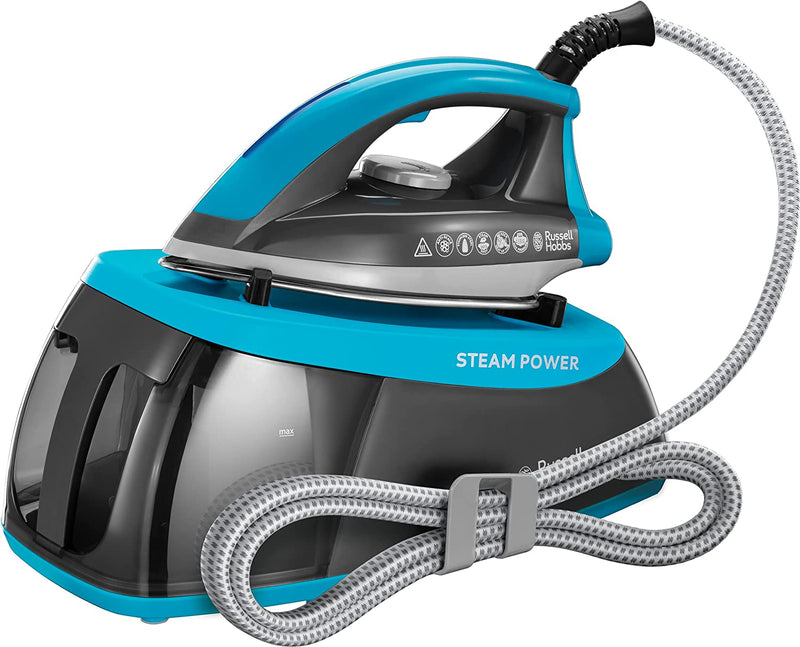 Russell Hobbs 24510 Steam Power Aqua - Steam Generator Iron with Stainless Steel Non-Stick Soleplate ans Fast 1 Minute Heat-Up, 1.3 L, 2400 W, Aqua