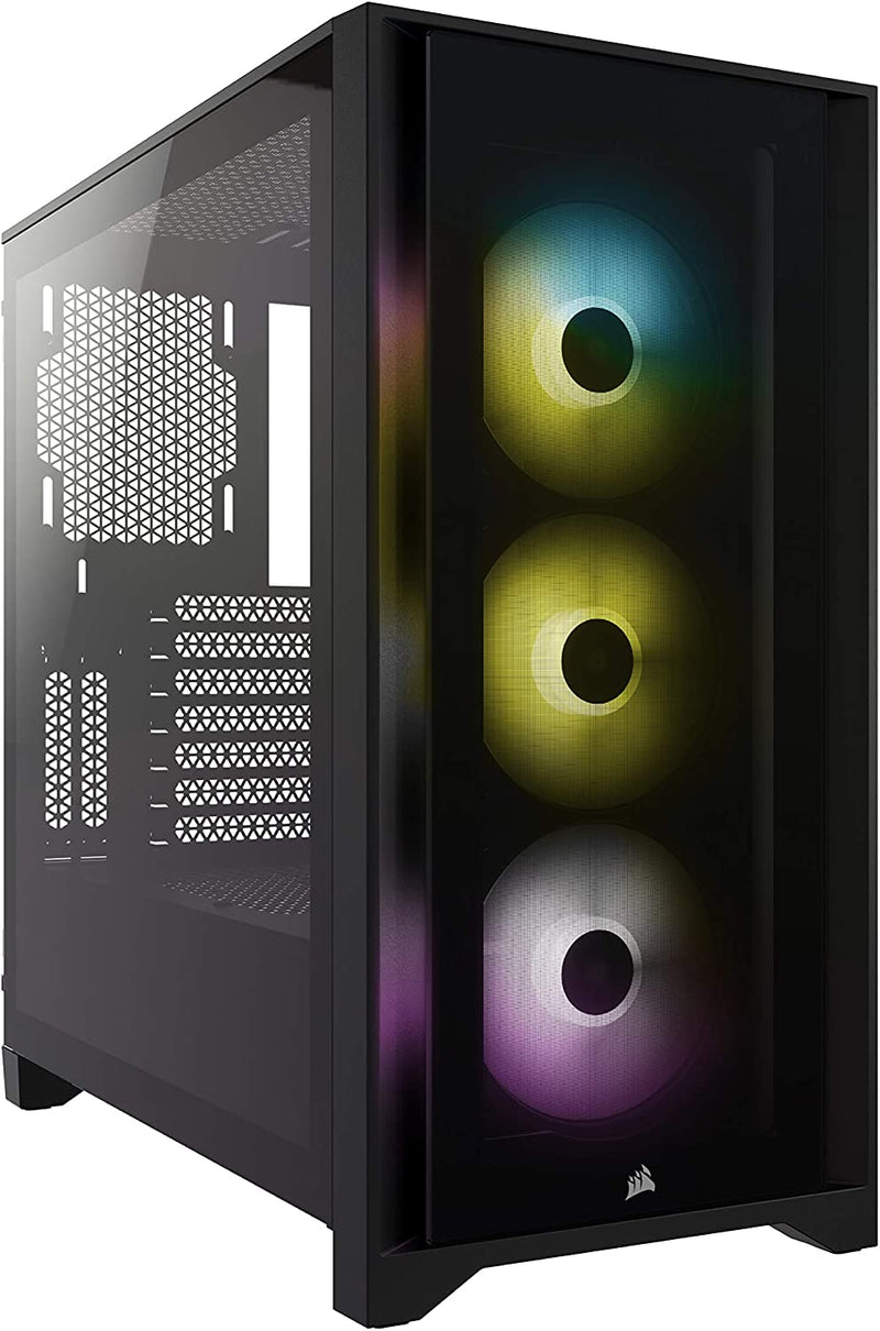 Corsair iCUE 4000X RGB Tempered Glass Mid-Tower ATX Case (Tempered Glass Panels, Cable Management System, Spacious Interior, Three RGB Fans) Black