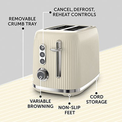 Breville Bold Vanilla Cream 2-Slice Toaster with High-Lift and Wide Slots | Cream and Silver Chrome [VTR003]