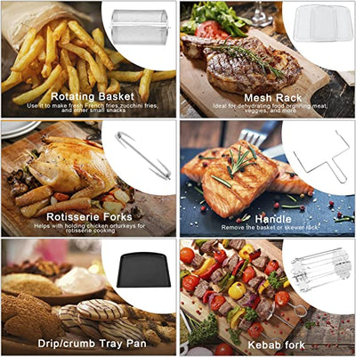 TUOKE Air Fryer Rotisserie Oven, Large Capacity 12L, 1800W - Cooking Window - 9 Preset Menus, with LED Touch Screen, Temperature Control for Bake