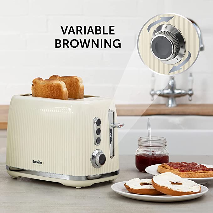 Breville Bold Vanilla Cream 2-Slice Toaster with High-Lift and Wide Slots | Cream and Silver Chrome [VTR003]