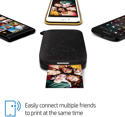 HP Sprocket Portable 2x3 inch Instant Photo Printer (Black Noir) Print Pictures on Zink Sticky-Backed from your iOS & Android Device