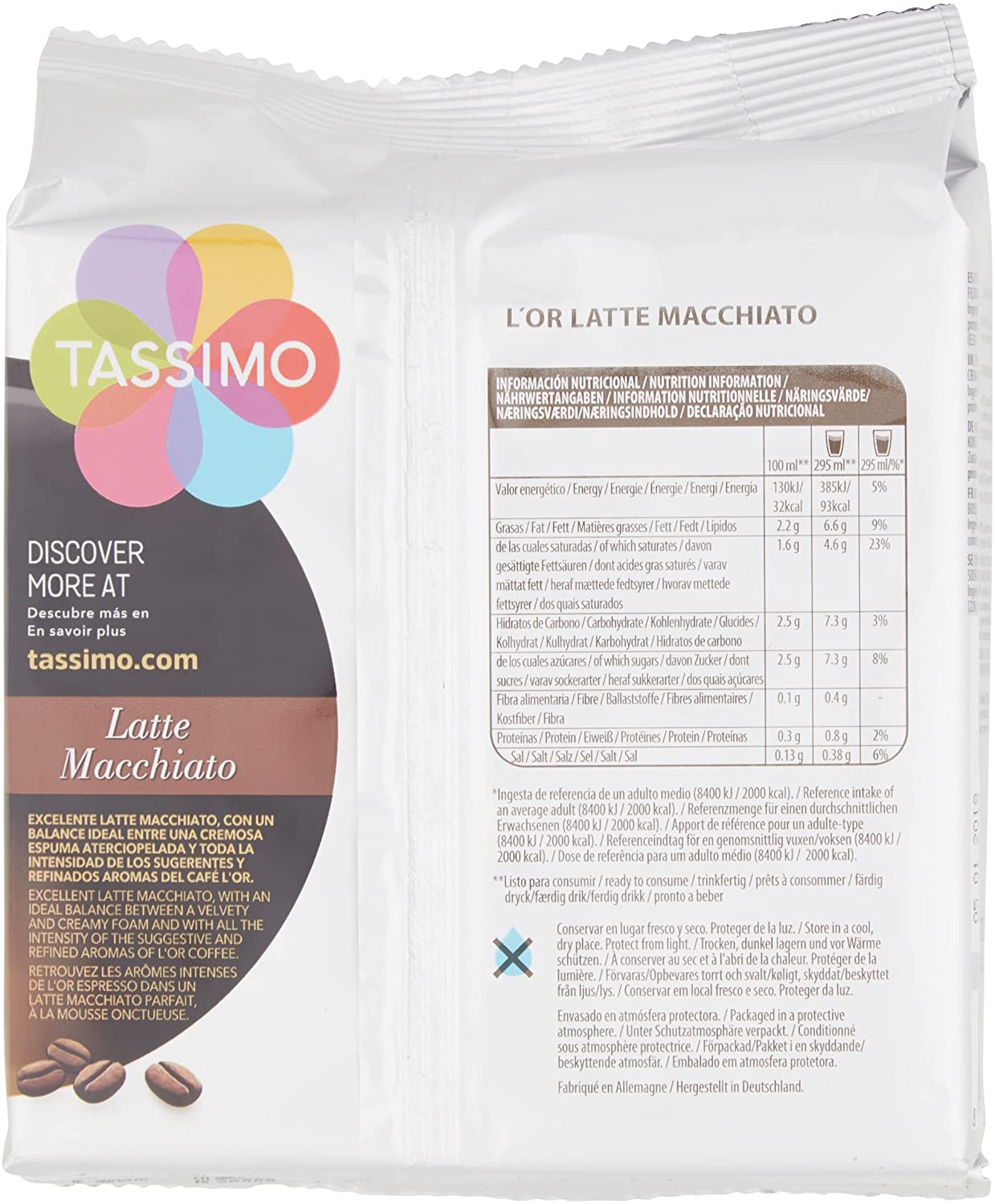 Tassimo L'OR Latte Macchiato Caramel Coffee Pods (Pack of 5, Total 80 pods,  40 servings)