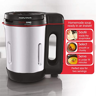 Morphy Richards 501027 Compact Saute & Soup Maker, Stainless Steel, 900 W, 1 Liter, Brushed Aluminium and Black