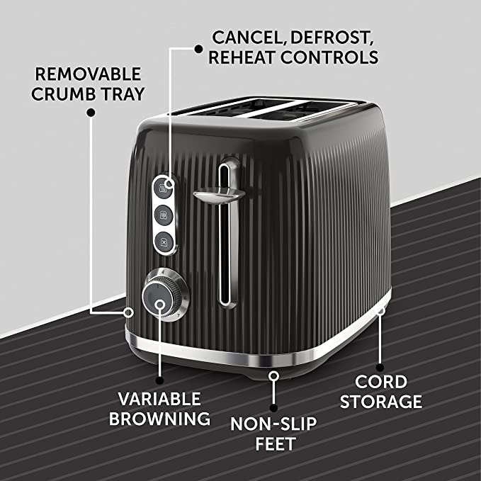 Breville Bold Black 2-Slice Toaster with High-Lift and Wide Slots | Black and Silver Chrome [VTR001]