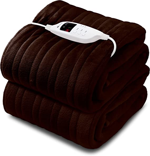 CozyMate Heated Throw - Luxurious Electric Blanket - Large 160x130cm with 9 Heat Settings and Timer, Machine Washable with Digital Controller, Brown