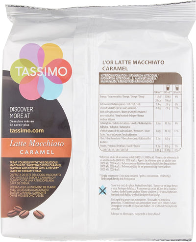 Tassimo L'OR Latte Caramel Macchiato Coffee Pods (Pack of 5, Total 80 Coffee Capsules)