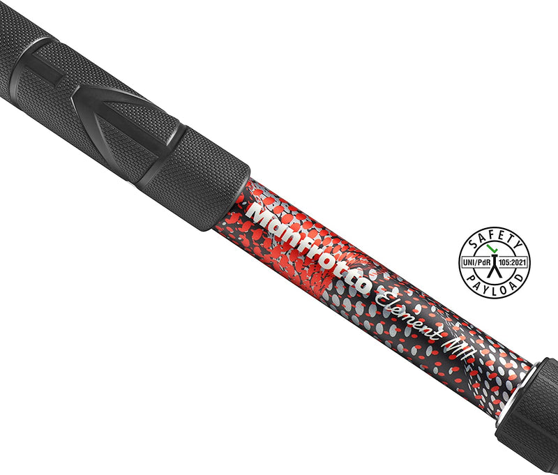 Manfrotto Element MII MMELMIIA5RD, Lightweight 5-section Aluminium Travel Camera Monopod, Red, with Wrist Strap, Rubber Grip, Twist Locks Load up 16kg