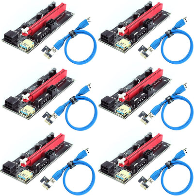 Ziyituod PCIe Riser,VER009S GPU Riser Express Kits 16X to 1X (Dual 6PIN / MOLEX) with Led Graphics Extension, Gpu Riser Card- Ethereum Mining ETH,60cm USB 3.0 Cable（6PCS）