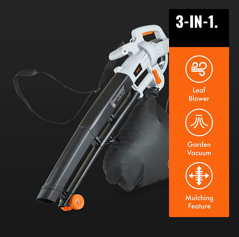 VonHaus 3 in 1 Leaf Blower - 3000W Garden Vacuum & Mulcher - 35 Litre Collection Bag, 10:1 Shredding Ratio, Automatic Mulching Compacts Leaves in Bag