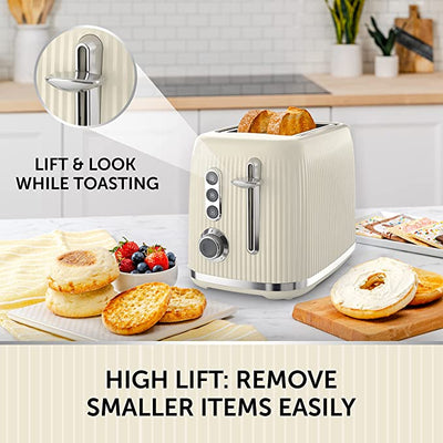 Breville Bold Vanilla Cream 2-Slice Toaster with High-Lift and Wide Slots | Cream and Silver Chrome [VTR003]