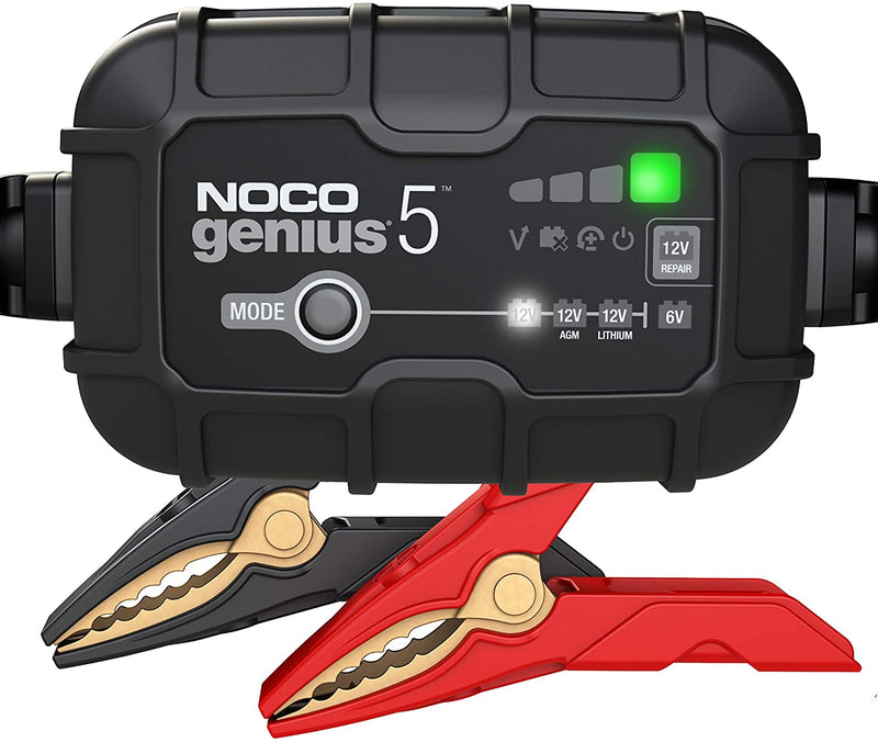 NOCO GENIUS5UK, 5A Fully-Automatic Smart Charger, 6V and 12V Battery Charger, Battery Maintainer and Battery Desulfator with Temperature Compensation