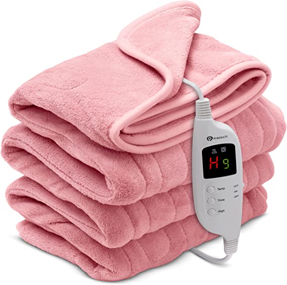 CozyMate Heated Throw - Luxurious Electric Blanket - Large 160x130cm with 9 Heat Settings and Timer, Machine Washable with Digital Controller, Pink