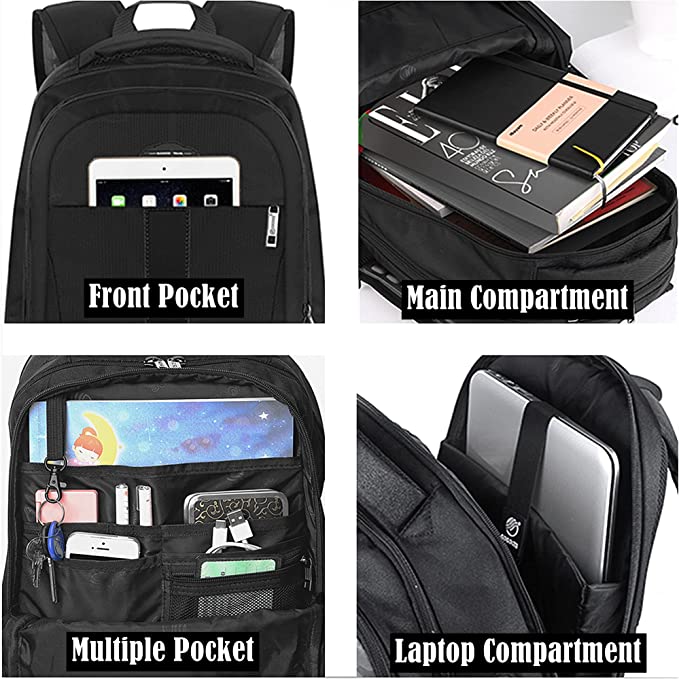 Sosoon Laptop Backpack, Anti-Theft Business Travel Work Computer Rucksack with USB Charging Port, Large Lightweight College School Bag 15.6inch Black