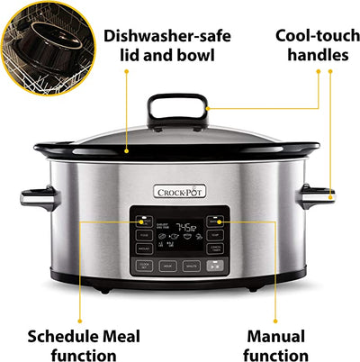 Crockpot TimeSelect Digital Slow Cooker | Programmable Digital Display | 5.6 L (7+ People) | Keep Warm | Energy Efficient | Stainless Steel [CSC066]